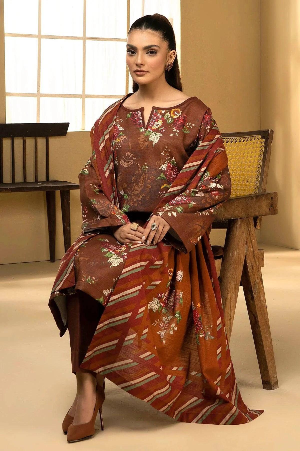 MOEZA 3Pc -Digital Printed Khaddar Dress - LEXZARI