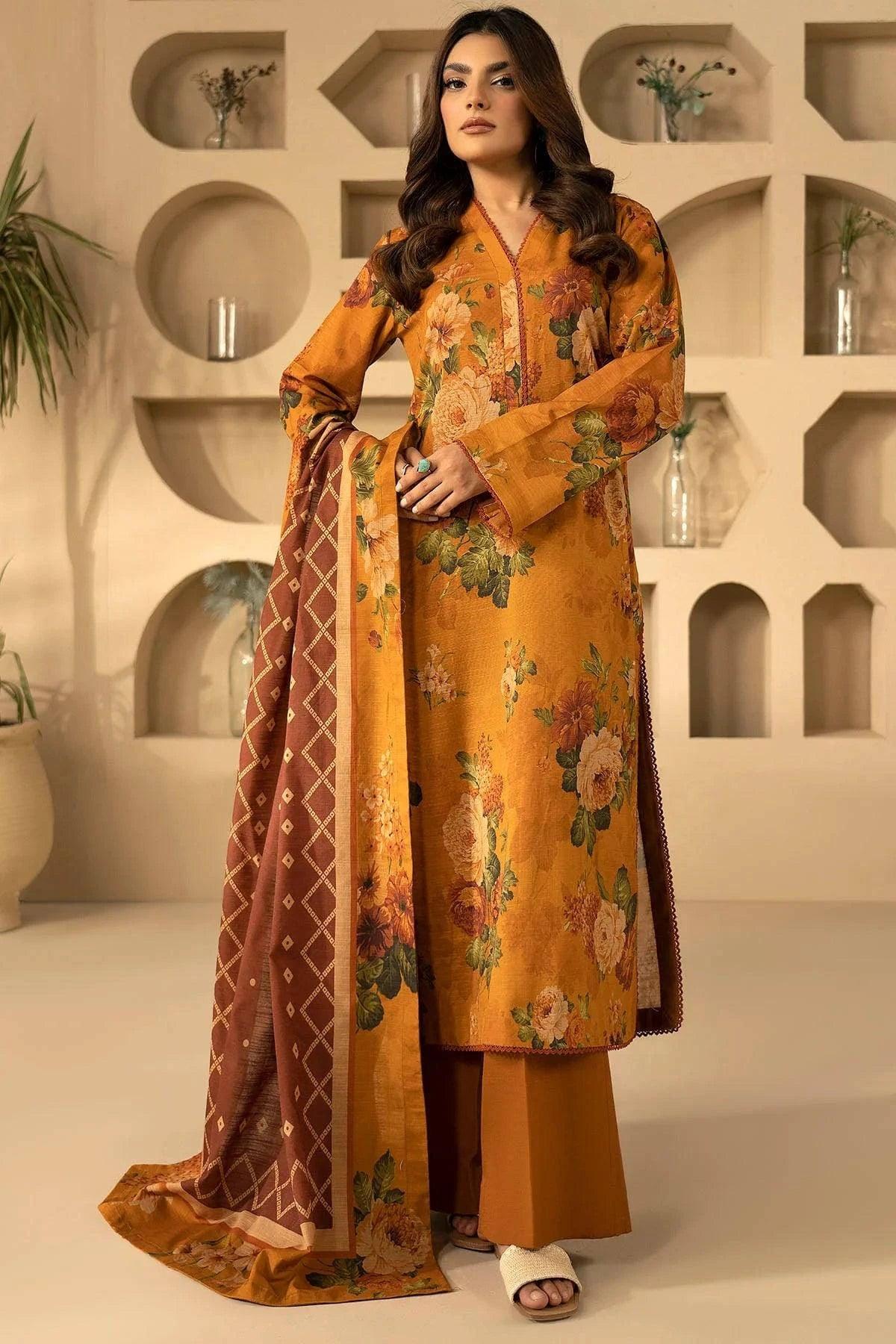 HYMAH 3Pc -Digital Printed Khaddar Dress - LEXZARI
